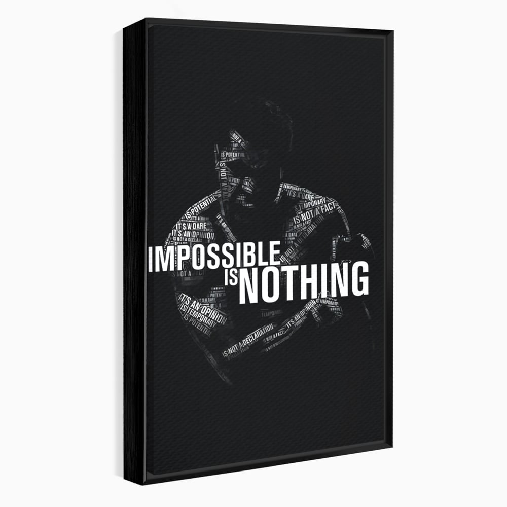Tablou canvas cu tablou canvas cu silueta masculina si text motivational, in rama de aluminiu negru